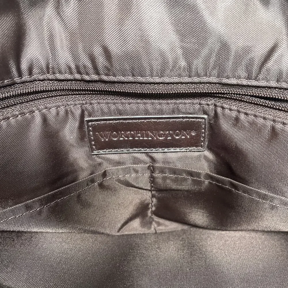 Vintage Worthington Faux Leather Dark Brown Briefcase Computer Work Shoulder Bag